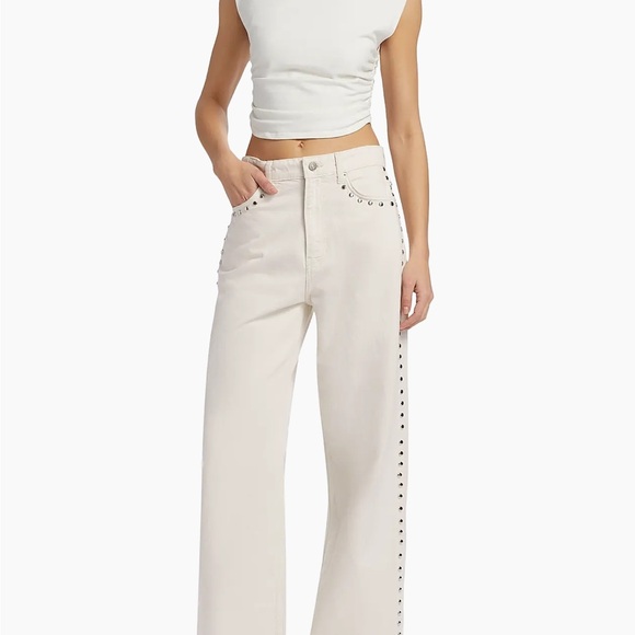 Reformation Cream Wide Leg Jeans with Studs